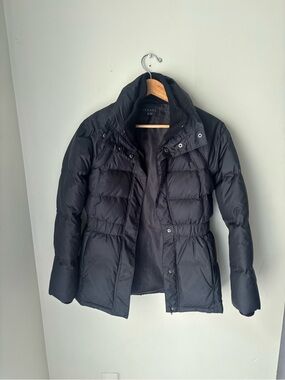 Theory Black Quilted Puffer Coat with Cinched Waist